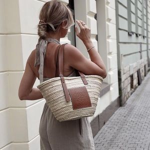 Loewe Tan and Cream Elegant Woven Tote